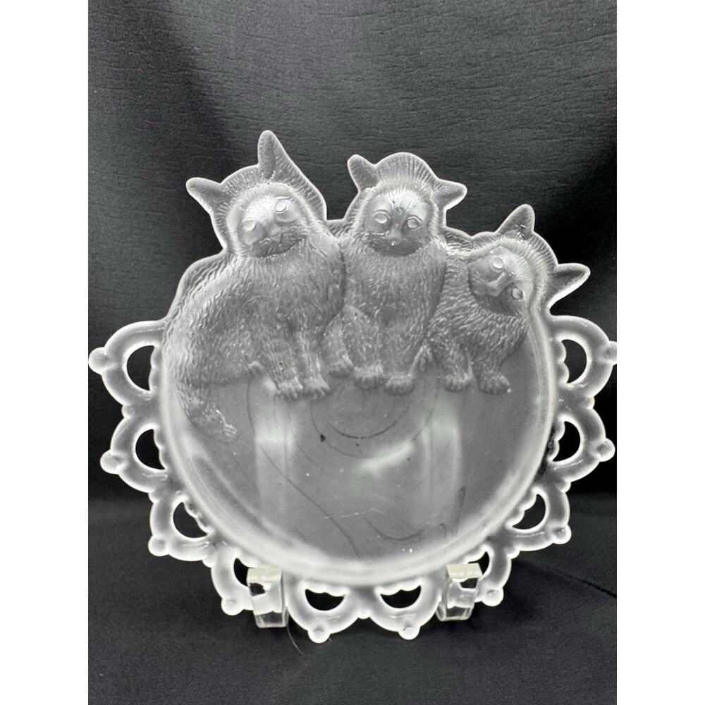 Vintage Westmoreland Frosted Glass 3 Kitten Plate Decorative #1 CAT MCM
